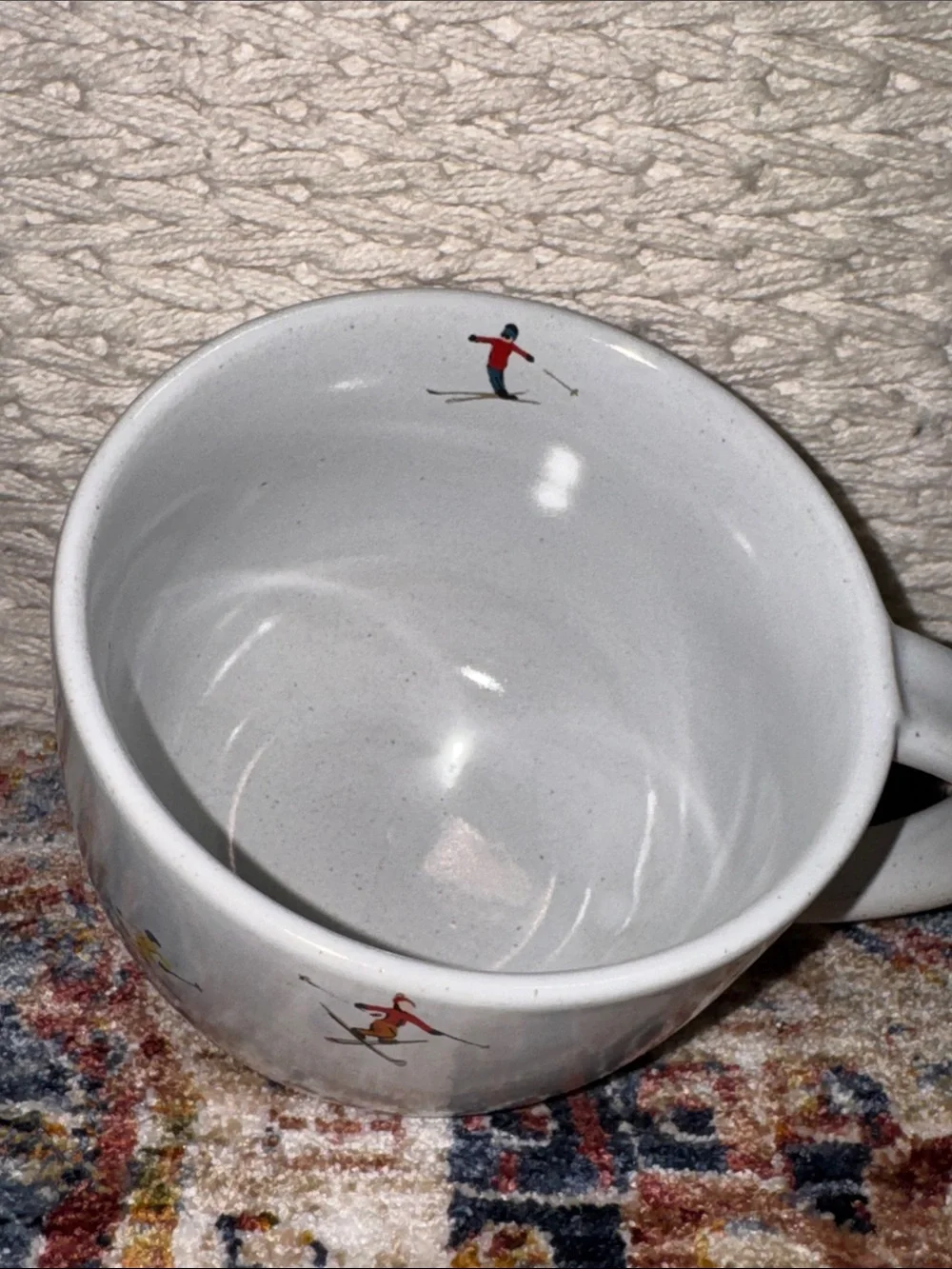 WEST ELM Ceramic Winter Ski Motif Coffee Tea Cup Mug - White